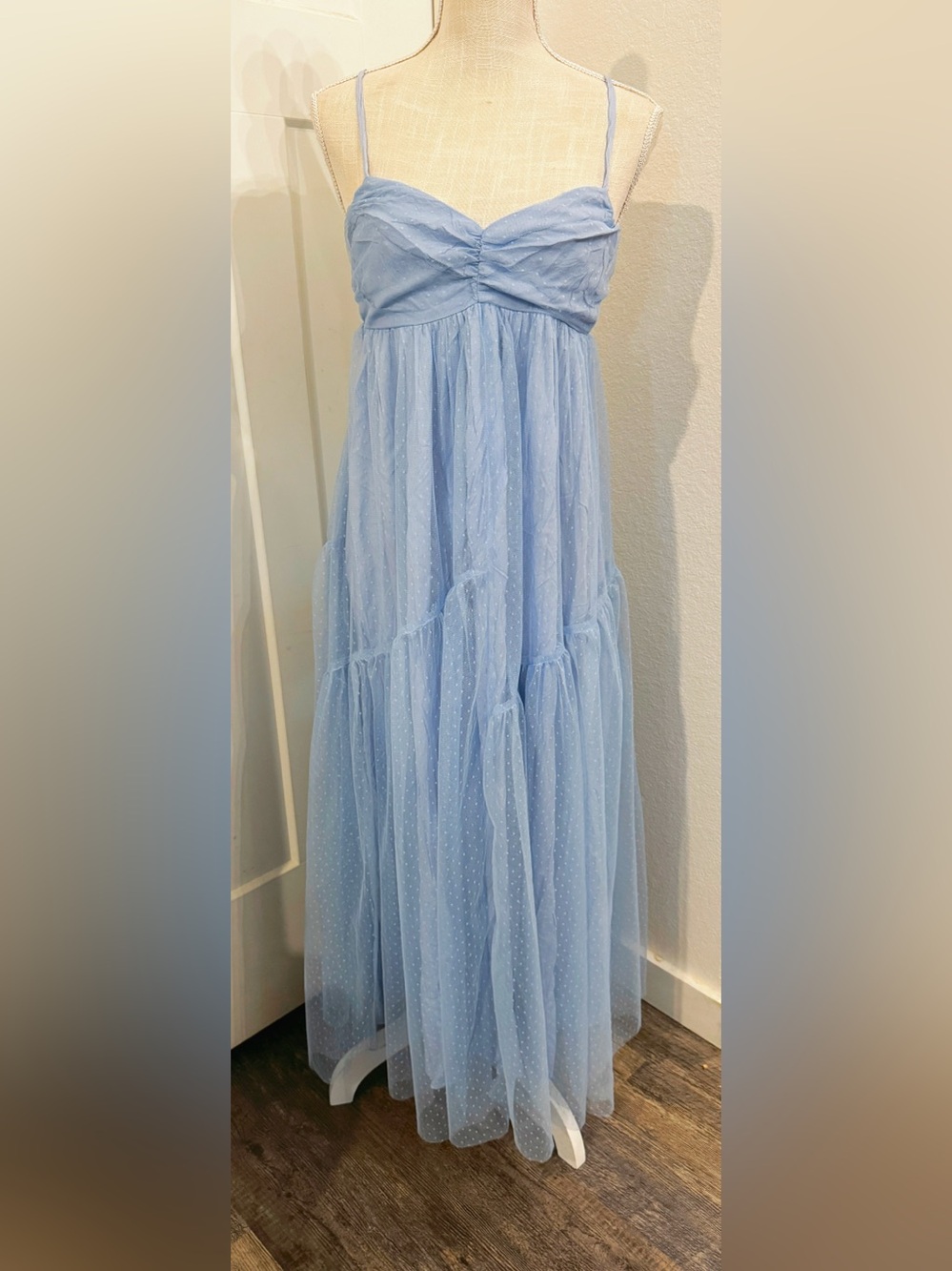 NWT Hello Molly Feature Me Tulle Midi Dress Blue Backless Tie Prom Wedding Guest
